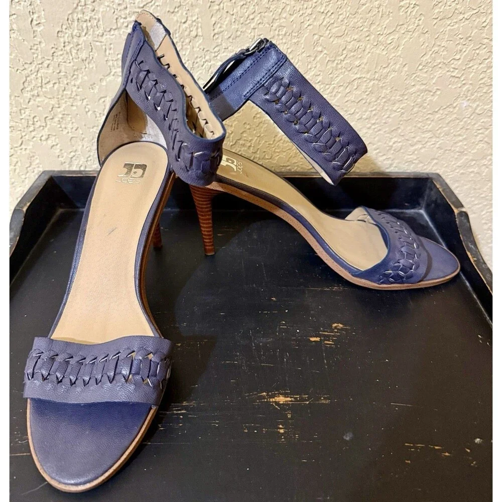 Joe's Jeans 8.5 Navy Blue Ankle Strap High Heels Sandals Pax Wow Euc